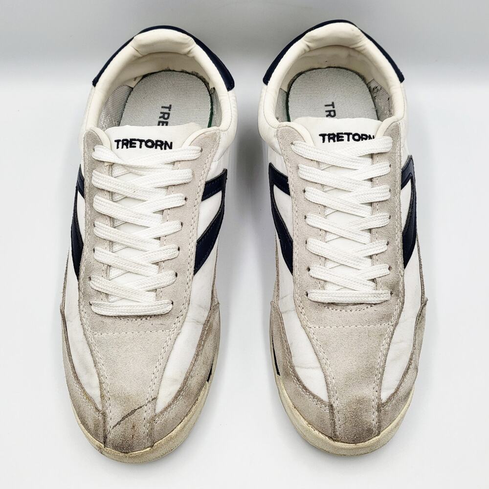 Tretorn Rawlins White & Blue Canvas Suede Leather Trim Sneakers Women's Size 8.5